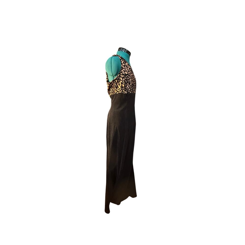 Vintage Sue Brett Black Gold Velvet Burnout Maxi Dress Shawl Glam Goth 80s Sz 18 - Picture 4 of 8